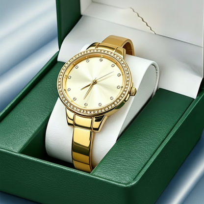 Women's Gold Bangle Watch with Rhinestone Bezel