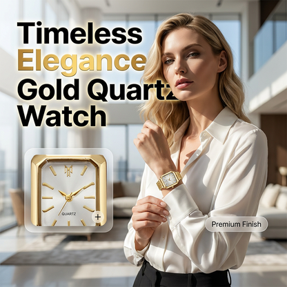 ⌚ LIMITED-TIME 50% OFF! ✨ Women's Square Quartz Watch – Gold, Rectangular Dial, 200mm 🌸