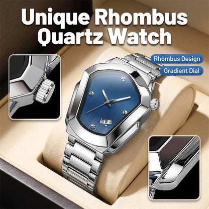 ⌚ LIMITED-TIME 50% OFF! ✨ Men's Rhombus-Shaped Watch – Stainless Steel, Blue Dial, Elegant 🌀