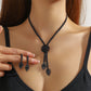 Women's Zircon Flower Necklace Earrings Set