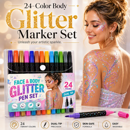 🎉 2026 Sale — Over 29,100 Sold!✨ 24‑Color Face & Body Glitter Marker Set with Dual Tips