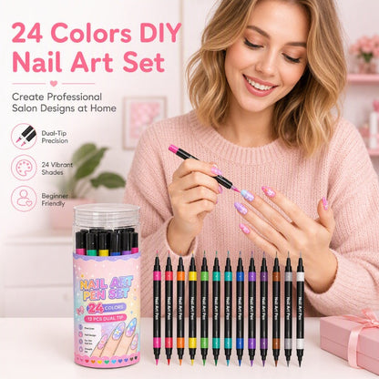 📢📢50% OFF !!⏰️ 24 Colors Dual Ended Nail Art Pens Set