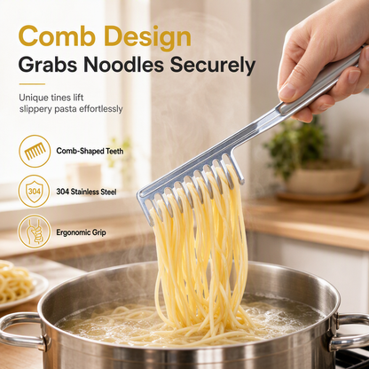 Multifunctional 304 Stainless Steel Pasta Tong and Noodle Server with Thickened Non Slip Design for Home Kitchen