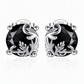 1 Pair of Silver Tone Gothic Vine Pattern Round Stud Earrings with Black Cubic Zirconia
