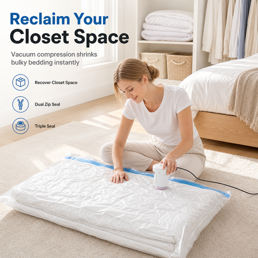 Vacuum Compression Storage Bags for Clothes Quilts and Blankets Space Saving Organizer Bags