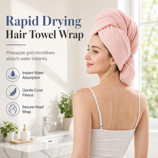 Coral Fleece Hair Drying Towel for Women 60x100cm Pineapple Grid Absorbent Quick Drying Head Wrap Turban