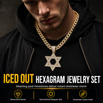 Hip Hop Iced Out Rhinestone Hollow Star of David with 50cm Chain