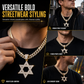 Hip Hop Iced Out Rhinestone Hollow Star of David with 50cm Chain