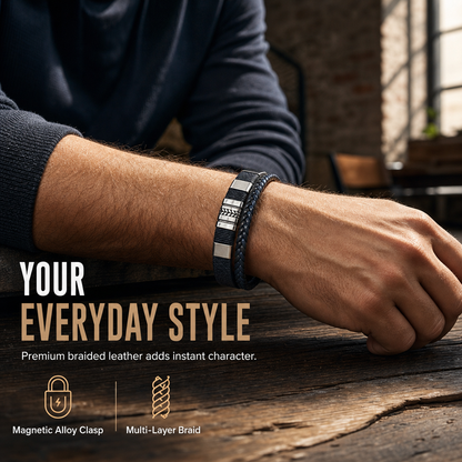 ⌚ 50% OFF! ✨ Men's Retro Leather Bracelet – Square Wheat Pattern, Premium PU Leather & Braided Cords, Effortless Magnetic Alloy Clasp – Rugged Yet Refined Everyday Style for Modern Men 🖤