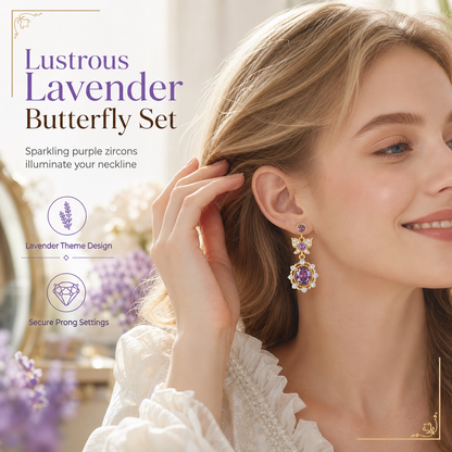 Lavender Manor Purple Zircon Butterfly Jewelry Set with Adjustable Open Ring and Earrings