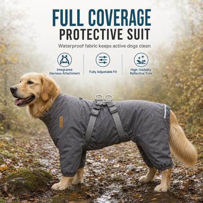 Lightweight Water Resistant Four Legged Dog Raincoat Reflective Outdoor with Leash Attachment for Small and Large Dogs