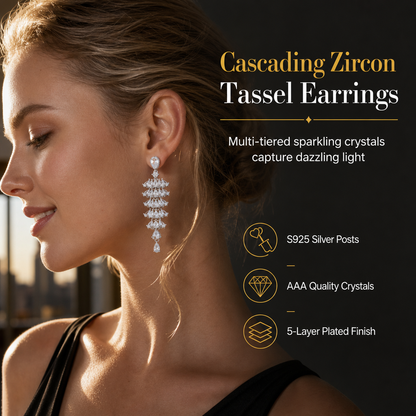 📢📢 50% OFF💎Women's S925 Sterling Silver Post Zircon Fan-Shaped Tassel Earrings – Elegant Micro-Pavé Jewelry