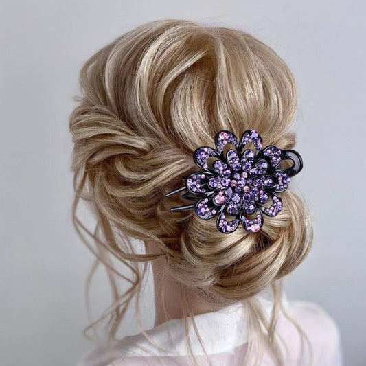 Rhinestone Flower Hair Clamp with Grip Teeth