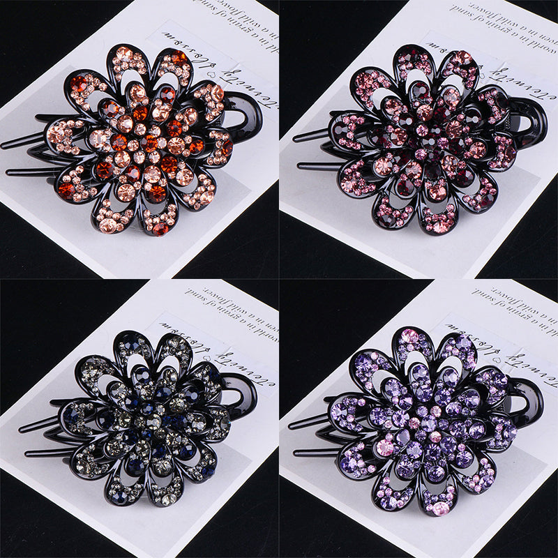 Rhinestone Flower Hair Clamp with Grip Teeth