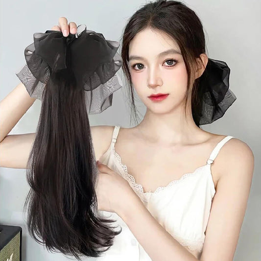Women's long curly ponytail wig